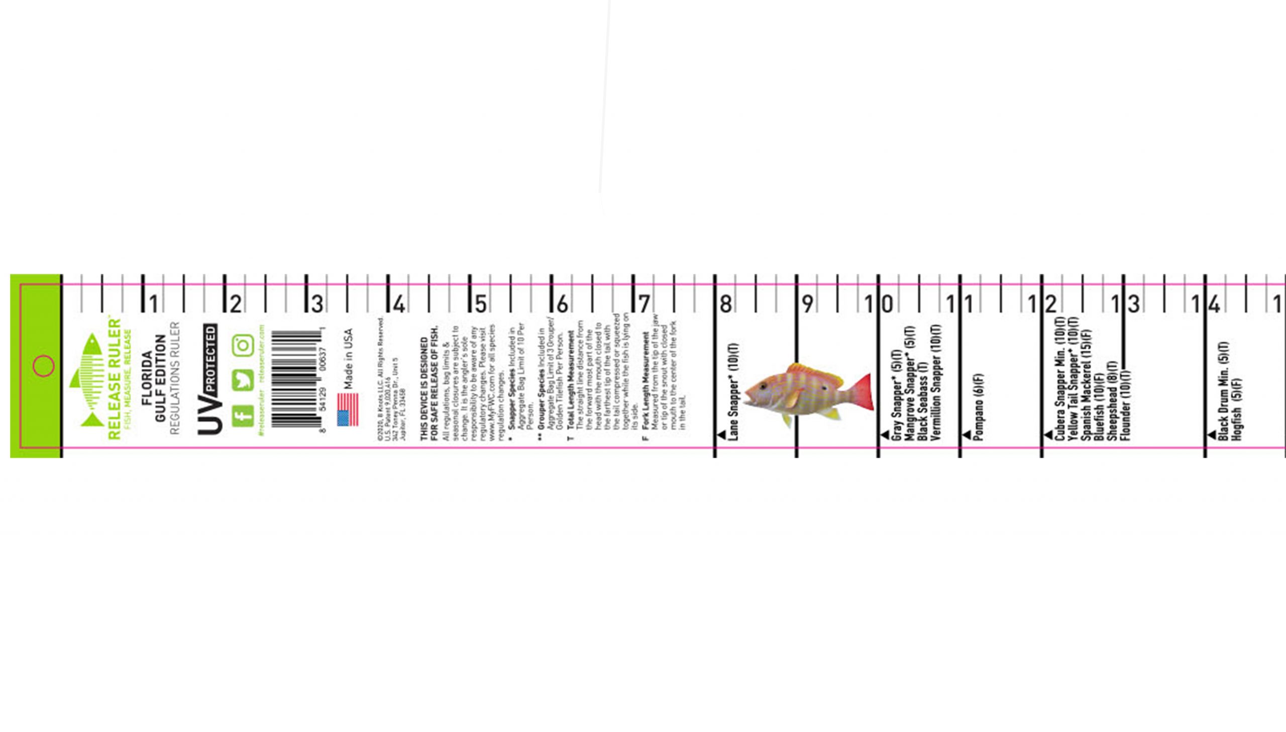 Florida Fish Regulations Ruler – Gulf Edition – Decal – Release Ruler